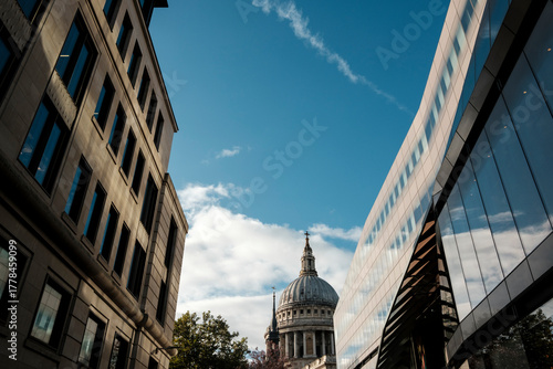 St. Paul's cathedral dome framing by modern architecture