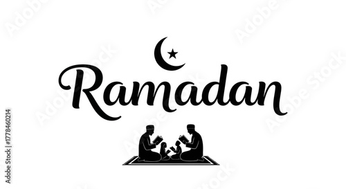 Ramadan holy month design with muslim family reading religious books