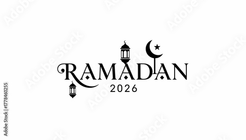 Ramadan 2026 greeting text with islamic lanterns and crescent