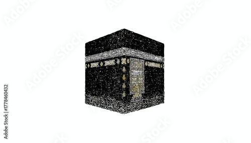 The kaaba, holiest site in islam, featuring intricate calligraphy.