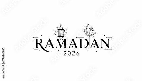 Ramadan 2026 geometric line art design with lantern and crescent