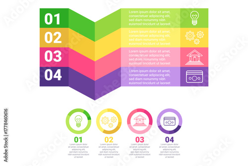 Infographic presenting four distinct concepts with bright colors and clear icons. Each section including number and brief description, designed for easy understanding and quick reference