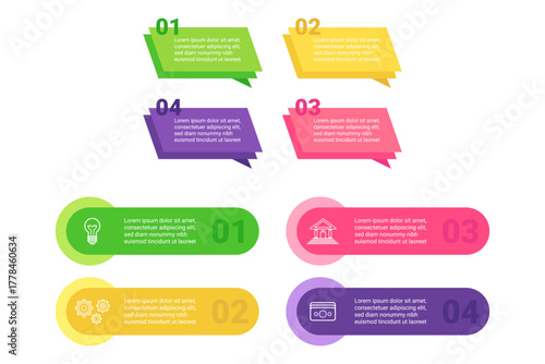 Infographic presenting collection of colorful banners with numbered sections