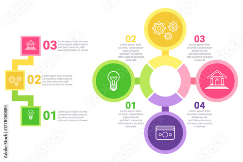 Infographic displaying structured visual guide outlining four key steps in process, using color coding and icons for clarity. Each step featuring different icon representing its focus