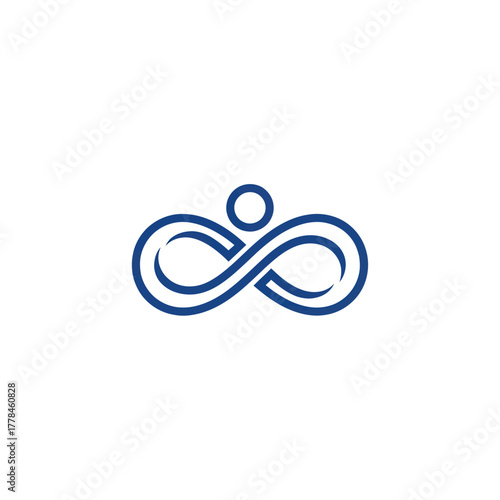 Abstract blue infinity symbol with a human figure representing endless possibilities and connection.