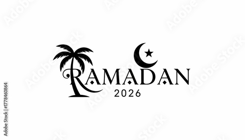 Ramadan 2026 with palm tree and crescent moon, islamic holiday