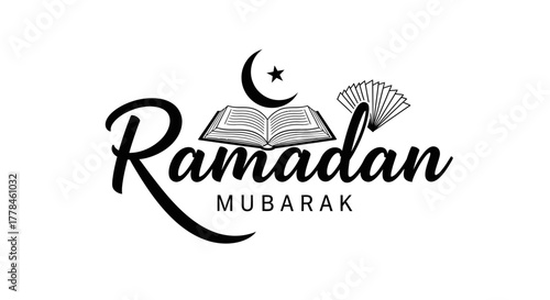 Ramadan mubarak islamic holy month greeting with quran and moon.