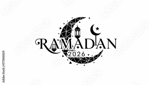 Ramadan 2026 crescent moon lantern geometric design on white