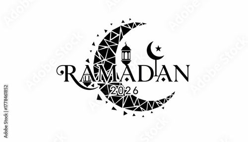 Ramadan 2026 modern typographic greeting with moon and lantern