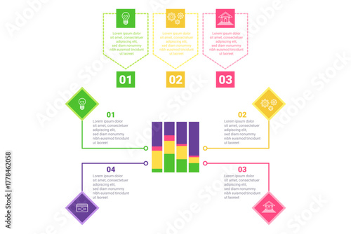Infographic presenting key ideas in colorful layout, using icons and blocks to convey information. Concepts organized logically for easy understanding and reference