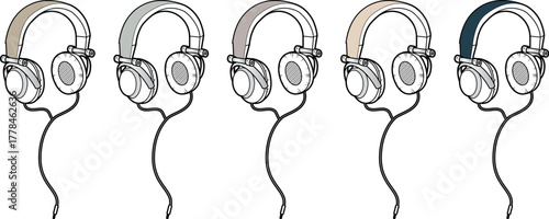 Headphone Set in Various Colors Stylish Audio Equipment for Music Lovers