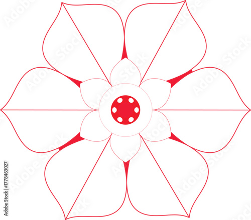 Elegant Red and White Flower Illustration Design with Symmetrical Petals and Circular Center for Art Projects and Botanical Themes an Ideal Choice for Creative Artwork