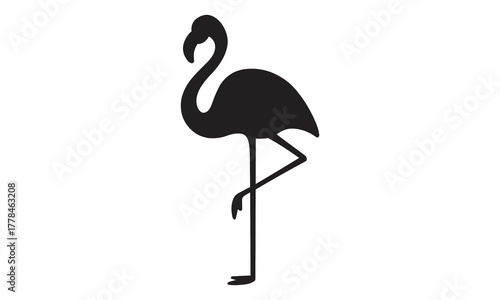Flamingo Silhouette Icon – Black Tropical Bird Standing on One Leg for Exotic Wildlife and Nature Themes