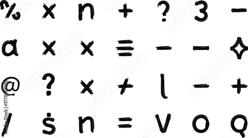 Hand Drawn Mathematical Symbols and Letters in Black Ink Isolated on White Background Great for Education Designs and Creative Projects