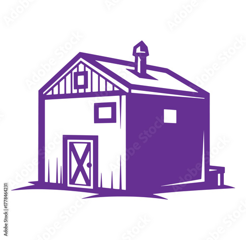 Minimalist purple barn illustration depicting farm architecture and rural living symbolism