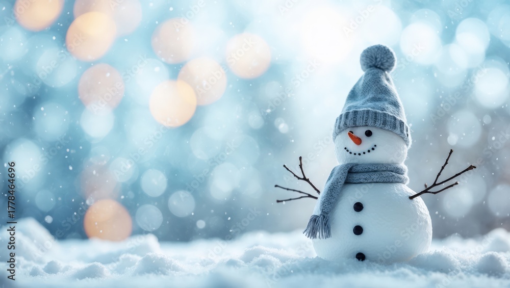 Obraz premium Christmas winter background with snow and blurred bokeh.Merry christmas and happy new year greeting card with copy-space.