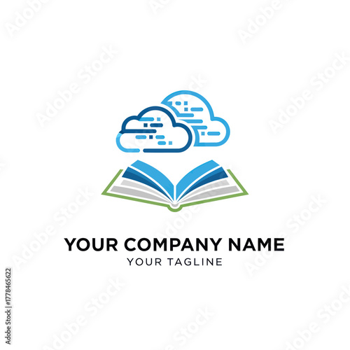 Cloud computing and open book logo representing knowledge and technology.