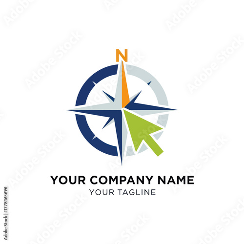 Compass with Cursor Arrow Logo Design for Navigation and Direction.