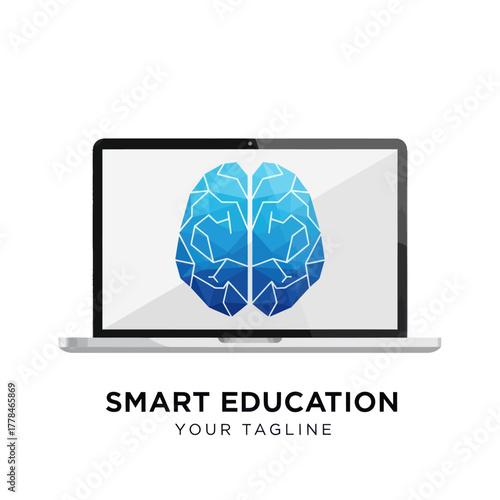 Smart Education Concept with Laptop and Digital Brain Illustration.