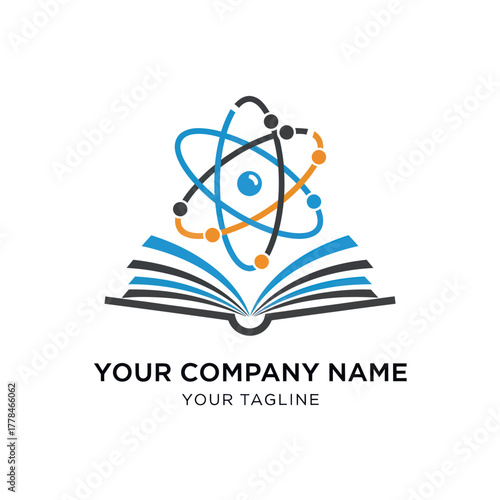 Science education logo featuring an open book and atom structure.