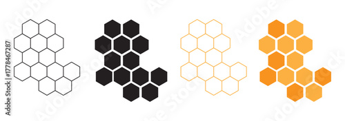 Honeycomb icon set. Honey symbol. Bee hive sign. Yellow hexagon comb vector illustration isolated. Realistic Best Design Collections. EPS 10.