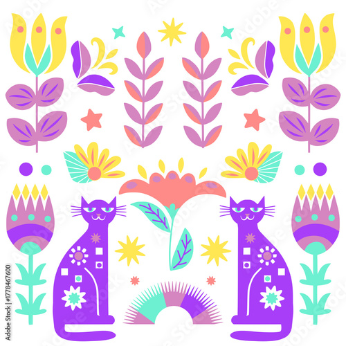 Neon cat with flowers