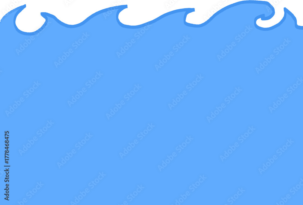 Obraz premium Hand-drawn Blue Ocean Wave Border Background, Cute Water Surface Illustration for Kids Projects and Summer Designs