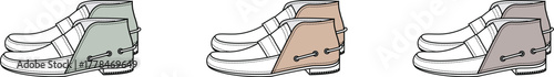 Three different colored athletic shoes displayed side by side on a white background