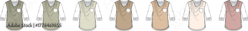 Assorted men's sleeveless shirts in varied earth tones with chest pocket, for warm climates