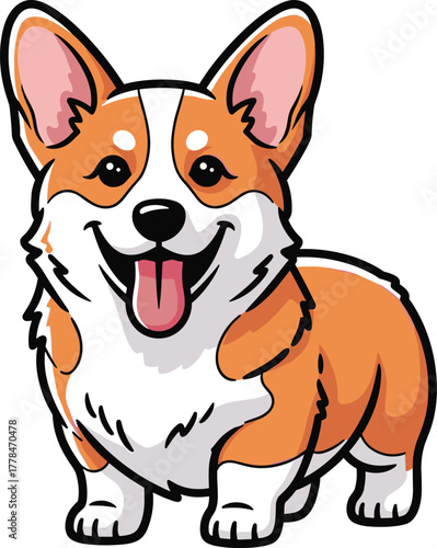 Cartoon corgi dog with happy expression pink tongue 1