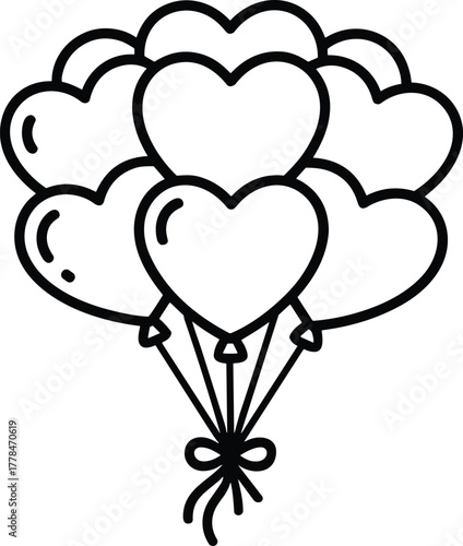 Black outline heart shaped balloons tied with a bow
