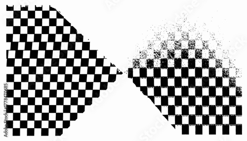 A black and white image displays two divided sections of a checkerboard pattern
