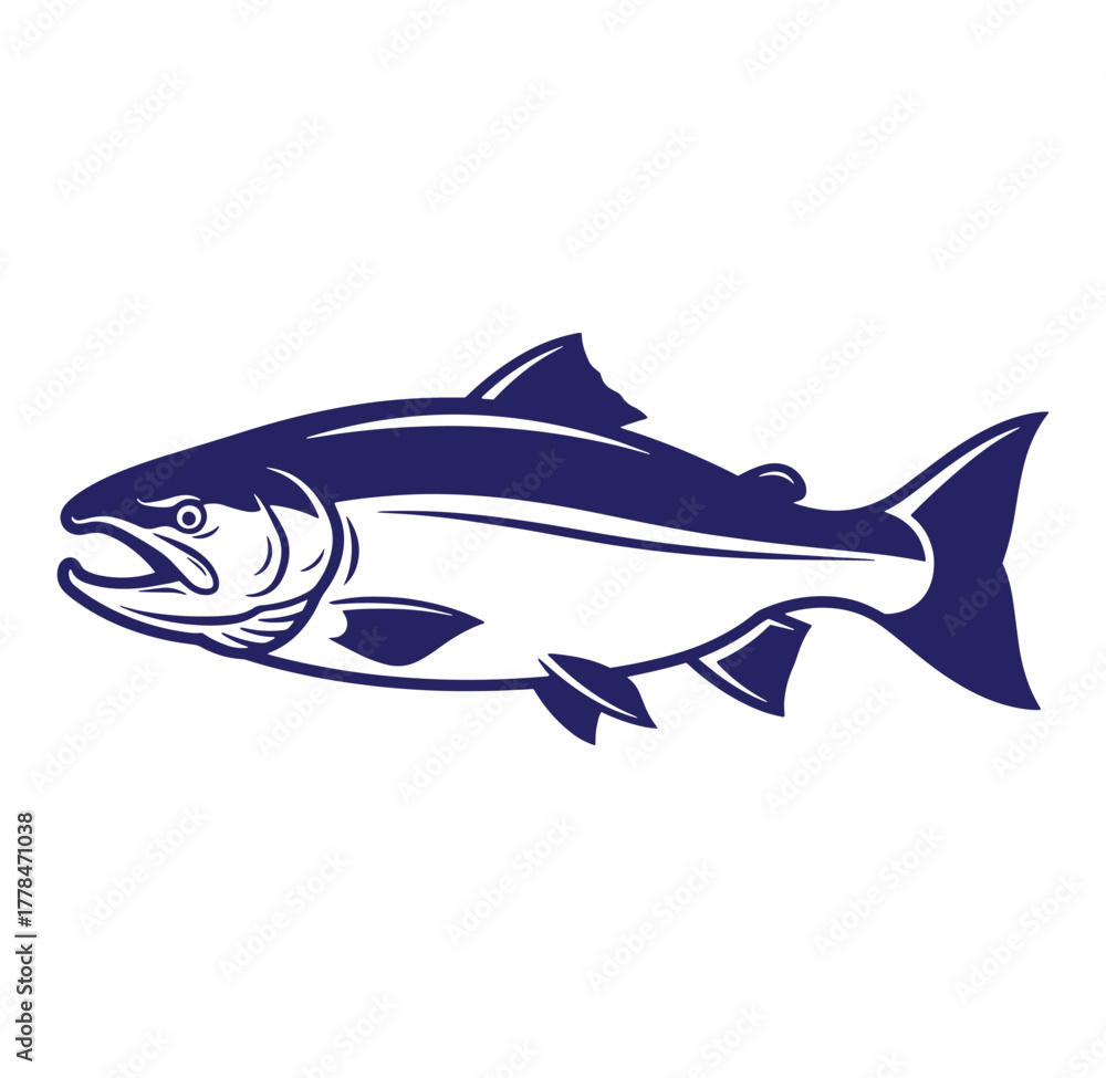 Obraz premium Vector illustration of a stylized salmon fish design in a minimalist graphic style