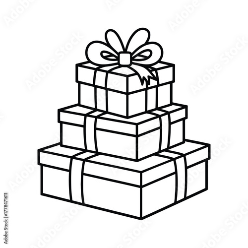 Stacked Gift Boxes Outline: Present Tower with Ribbon Bow for Holidays.