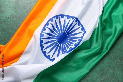 Flag of India on green back...
