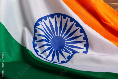 Flag of India on wooden bac...