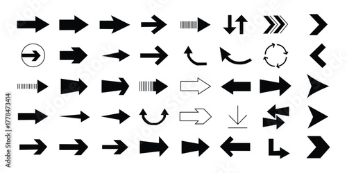 Arrows icon set. forward, back, up, down, and circular direction symbol. vector illustration.