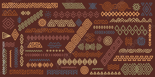 Seamless ethnic pattern, hand-drawn ethnic geometric elements, tribal pattern, African or Indian, vector design