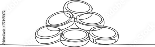 Continuous line art drawing of stacked pucks simple design vector illustration