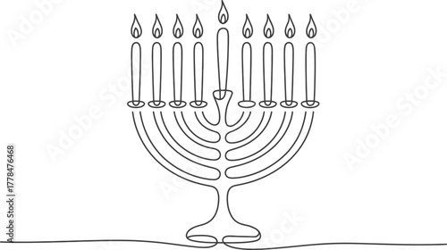 Hanukkah menorah candles jewish holiday celebration line drawing illustration