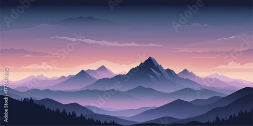 Purple gradient mountain sunset sky background for artistic and professional use.