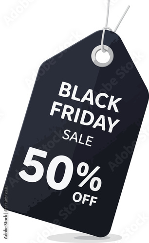 Promotional retail tag highlighting a significant fifty percent discount on products, perfect for advertising seasonal sales, exclusive offers, and special shopping events