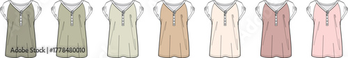 Fashion illustration of multiple ladies' tops in various pastel colors and styles, showcasing a casual yet chic aesthetic