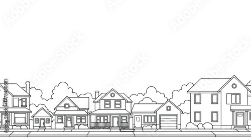 Cartoon neighborhood houses street homes residential area suburbia