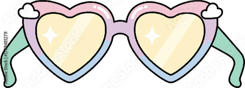 Kawaii pastel heart-shaped sunglasses with dreamy cloud decorations. A cute and whimsical vector fashion accessory illustration
