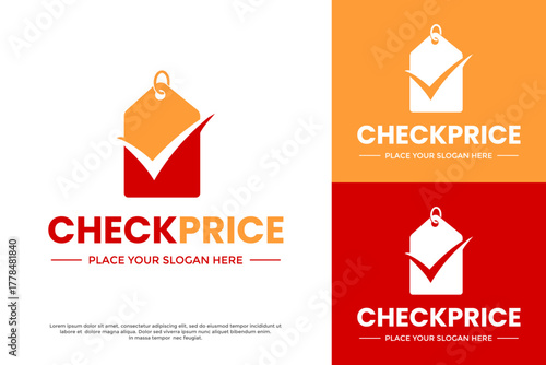 Check Price logo. A price tag combined with a verification check mark (tick). Symbolizes a verified price, best deal, or a discount shopping list app.