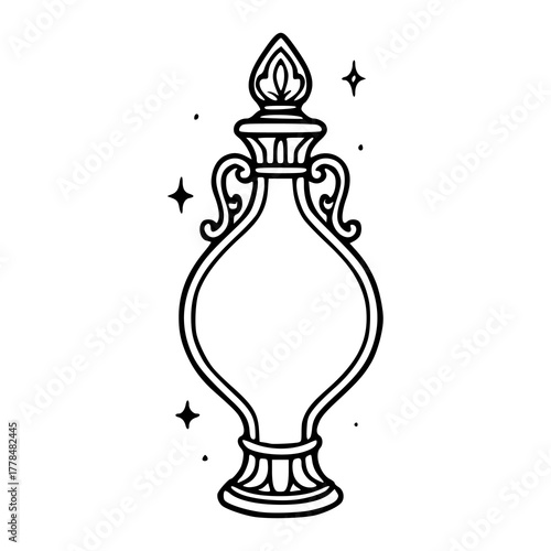 ornate alchemist's potion flask with flame cap