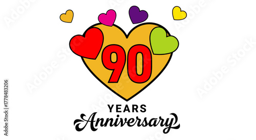 Ninety years anniversary celebration with heart shaped design