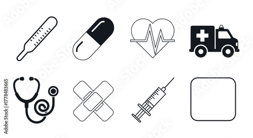 Medical icons healthcare symbols first aid kit vector graphic