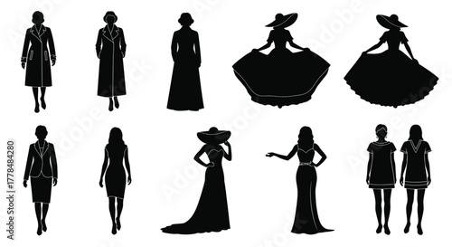 Fashion silhouettes woman dress clothing style design vector art